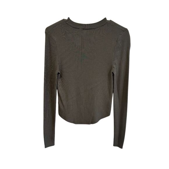 Miou Muse In Rotation Top In Olive Green Long Sleeve Ribbed Top - Picture 3 of 5